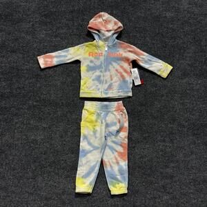 Reebok 2 Piece Hoodie Pants Set Girls 2T Neon Swiral Melon Tie Dye Outfit